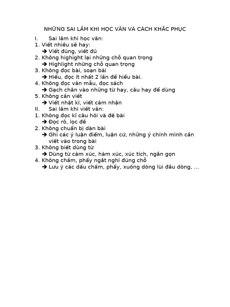Những Sai Lầm Khi Học Văn Và Cách Khắc Phục | PDF
