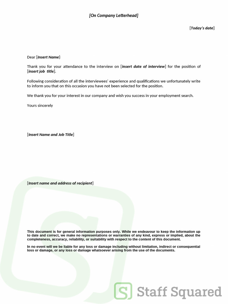 Rejection of Application Post Interview 1 | PDF