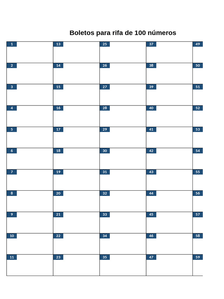 Boletos De Rifa De 100 Numeros Para Imprimir En Excel 50 Off