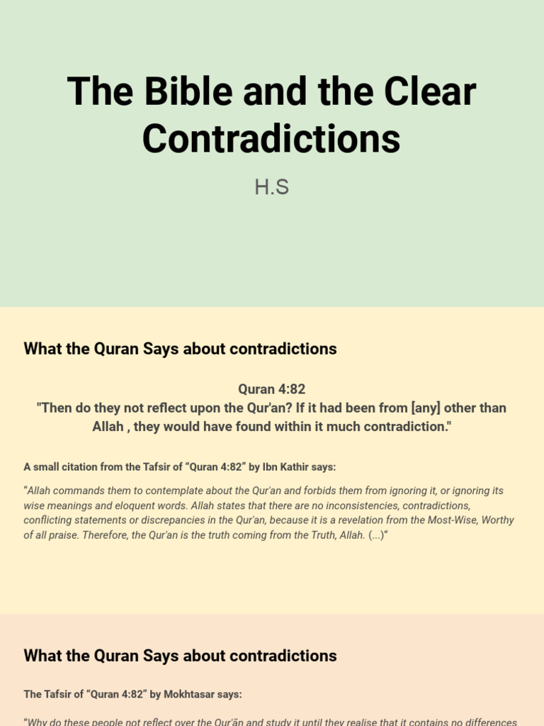 The Bible and The Clear Contradictions | PDF | Quran | Islam