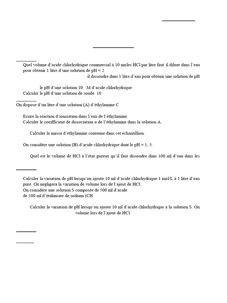 TD de Chimie Générale : Calculs de pH et Réactions | PDF | Acide ...