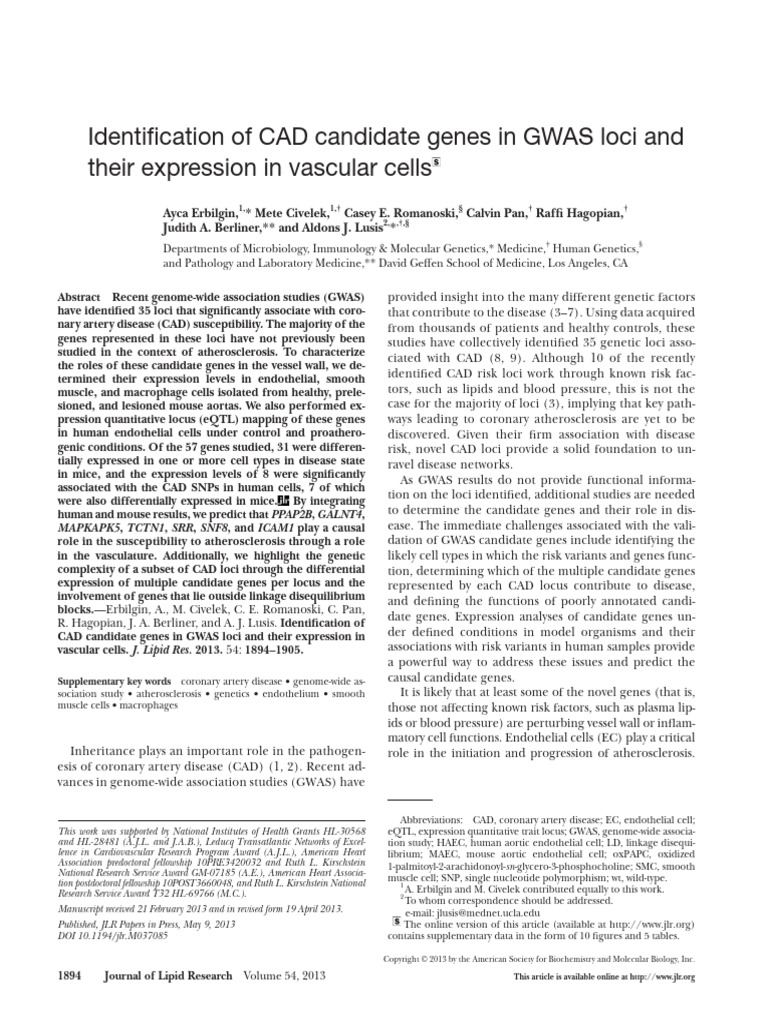 Identification of CAD Candidate Genes in GWAS Loci and Their Expression ...