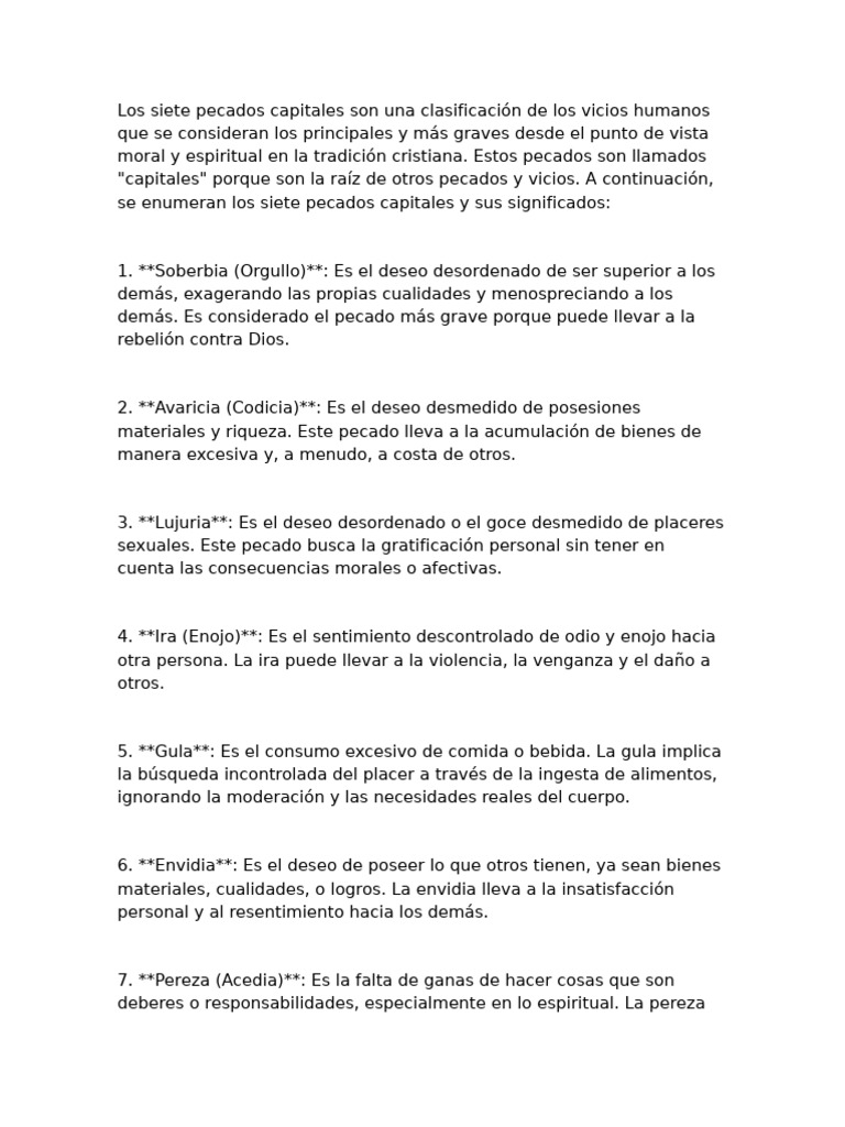 Significado de los siete pecados capitales | PDF