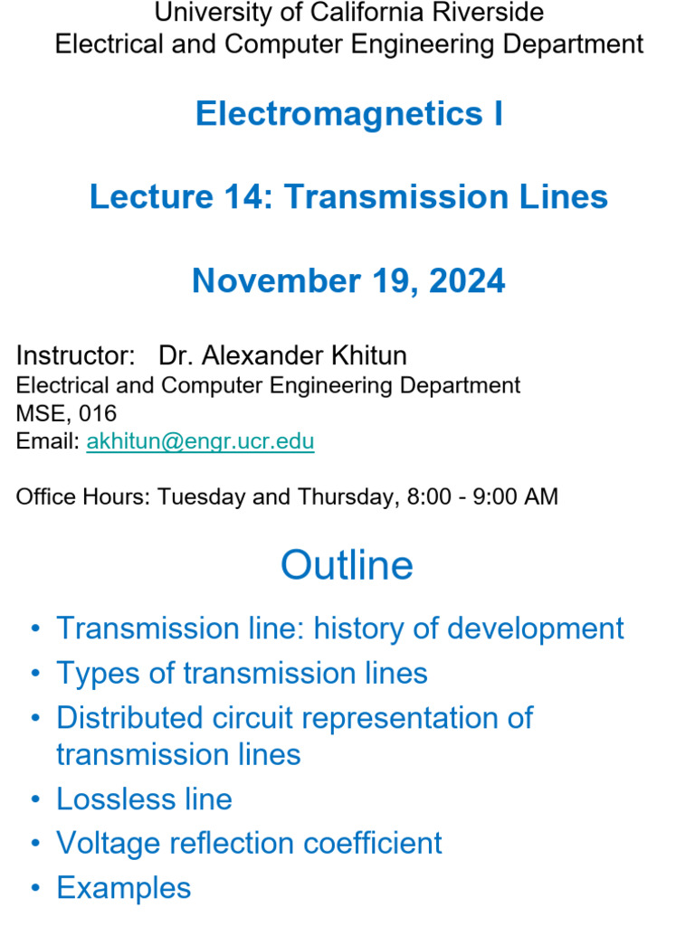 Lecture+14 Transmission+Line | PDF | Transmission Line | Electrical Network