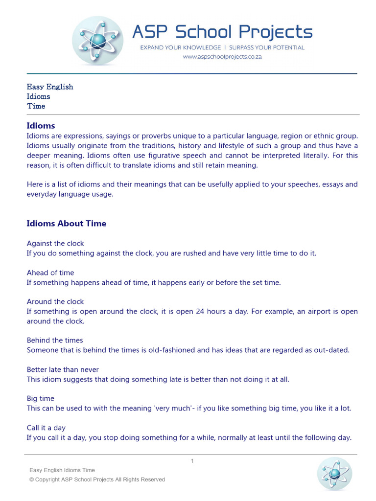 Easy English HL Idioms Time | PDF | Idiom
