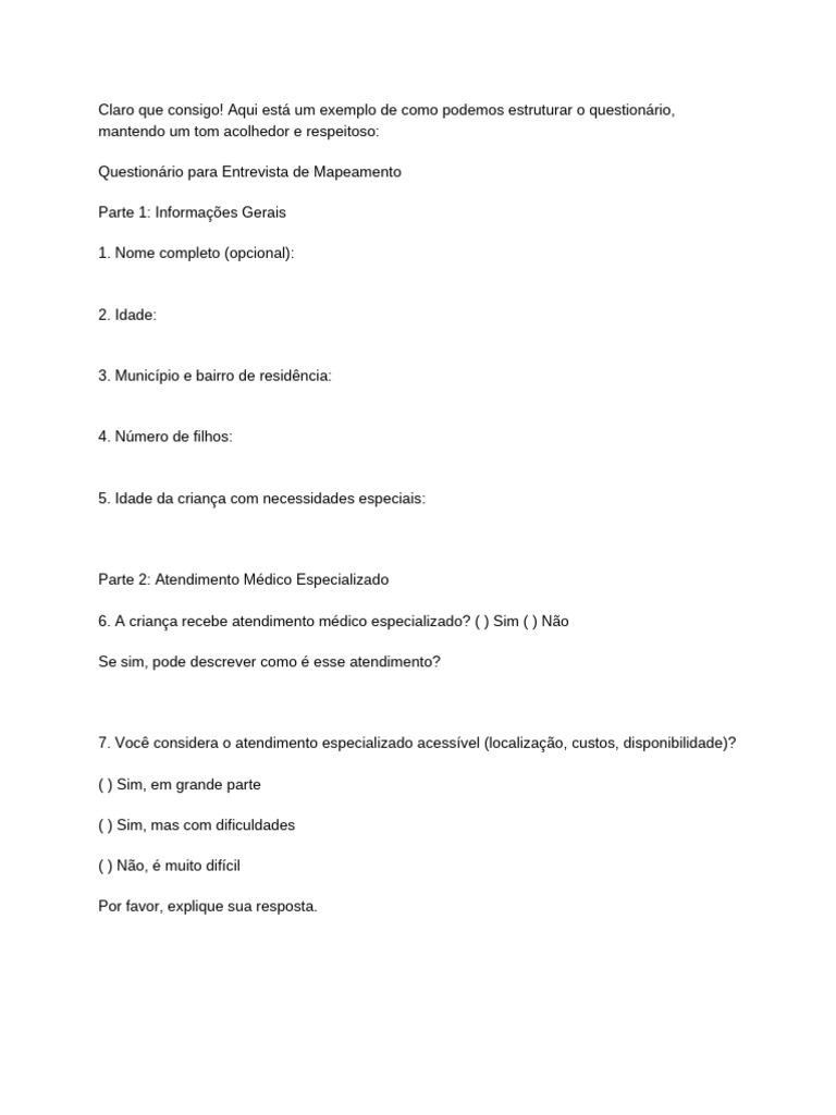 Questionário de Mapeamento para Inclusão | PDF