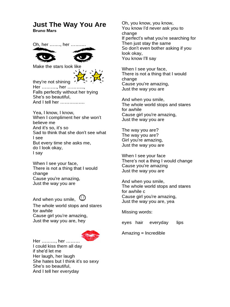 Bruno Mars - Just The Way You Are | PDF | Songs Written | Pop Songs