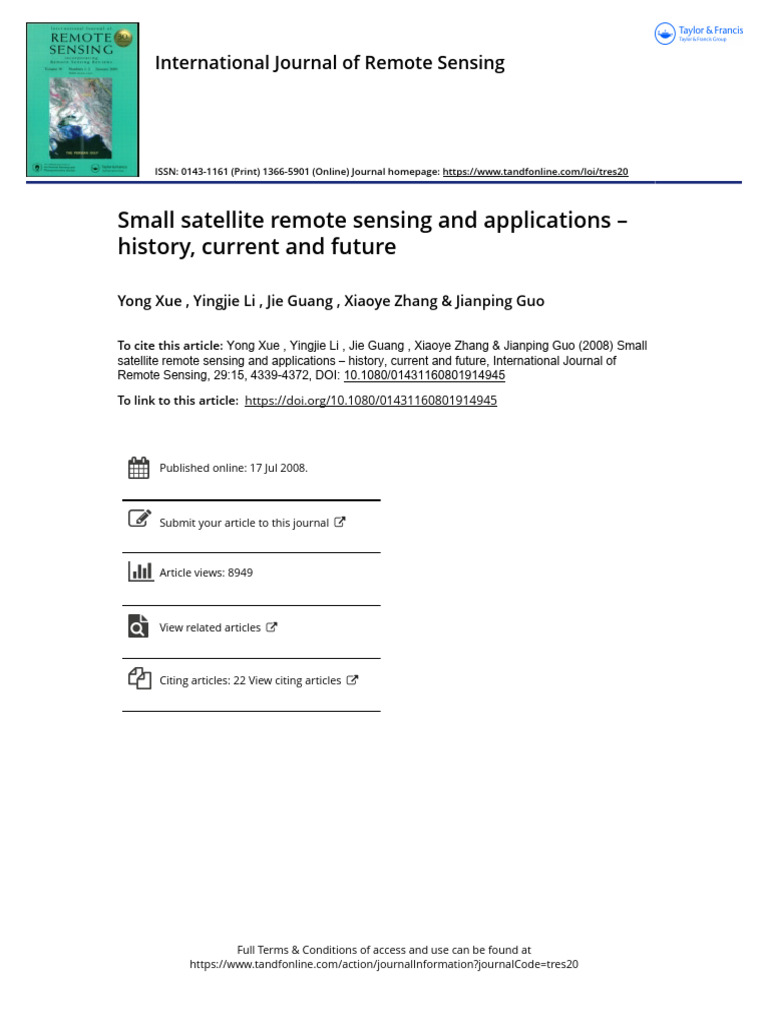 Small Satellite Remote Sensing and Applications History Current and ...