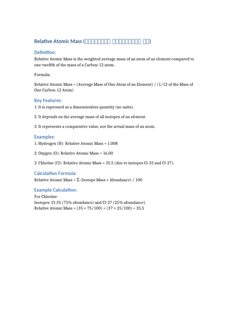 Understanding Relative Atomic Mass Explained | PDF