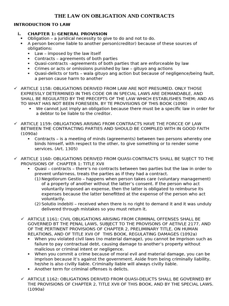 Overview of Obligations and Contracts | PDF | Legal Liability | Negligence
