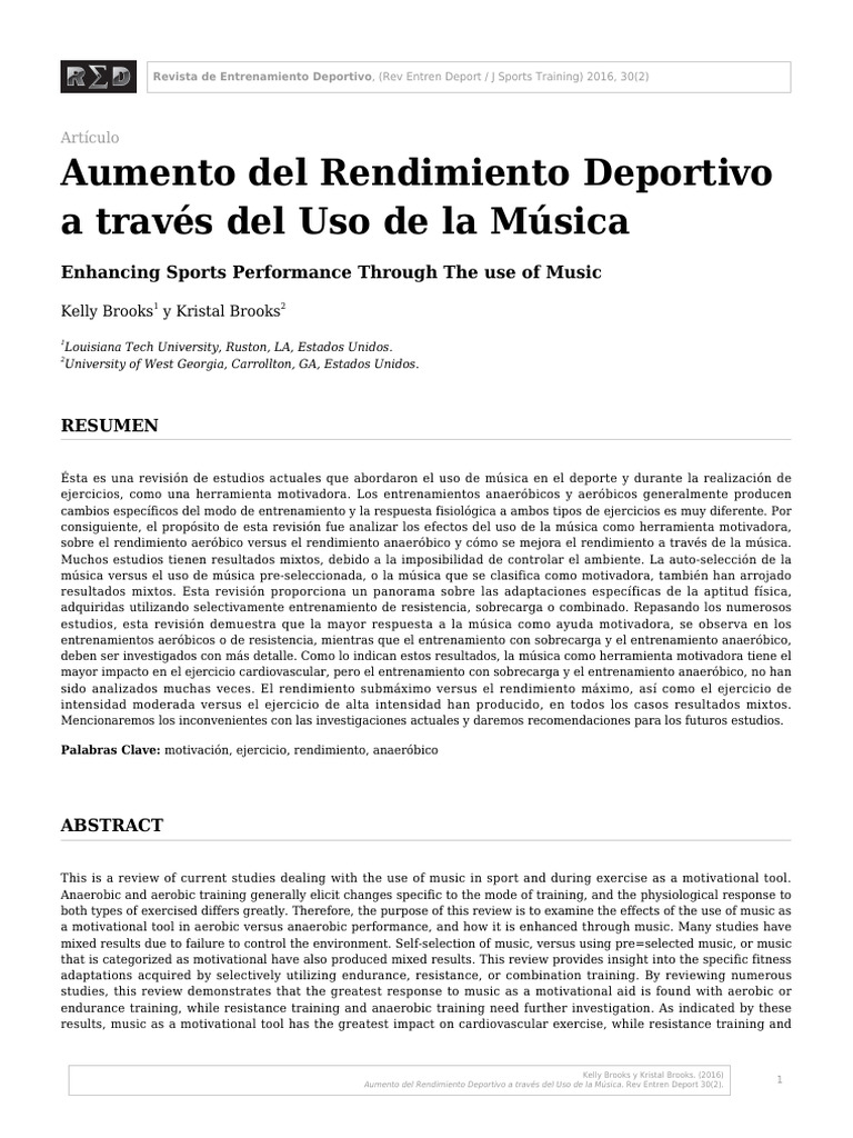 Rendimiento reportivo y uso de la m sica pdf aptitud f sica