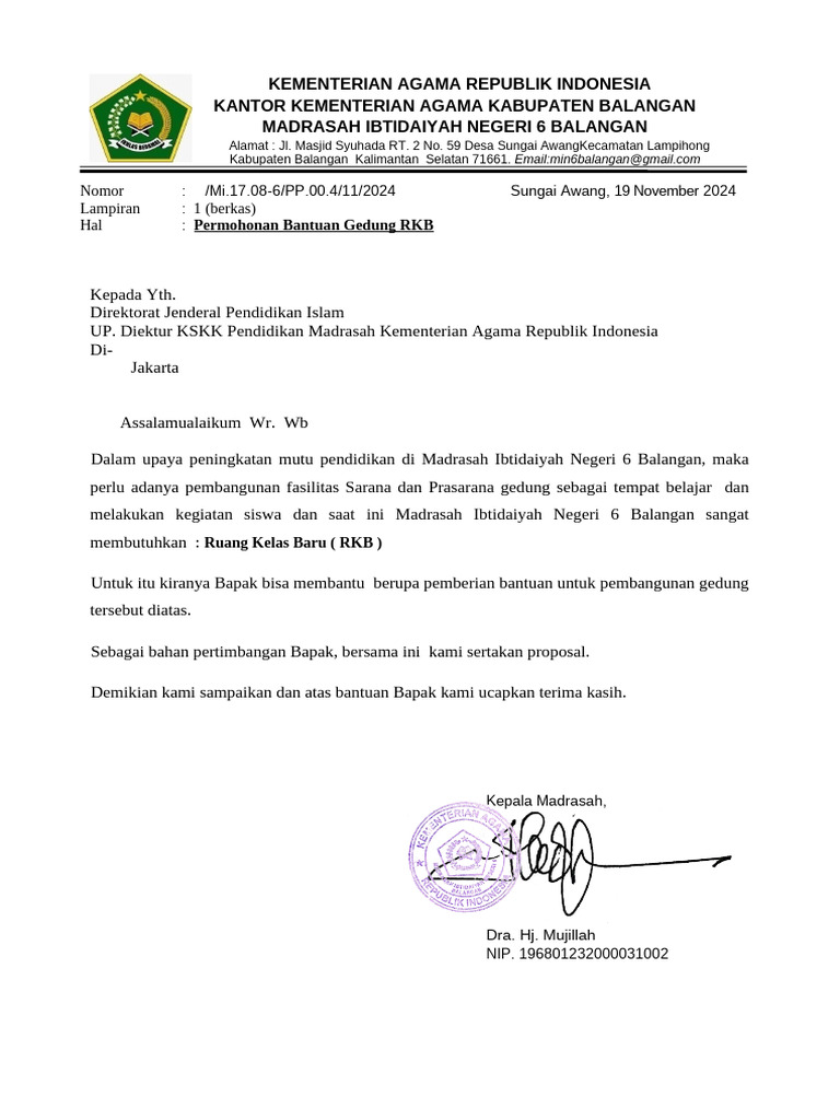 Permohonan Bantuan Ruang Kelas Baru | PDF