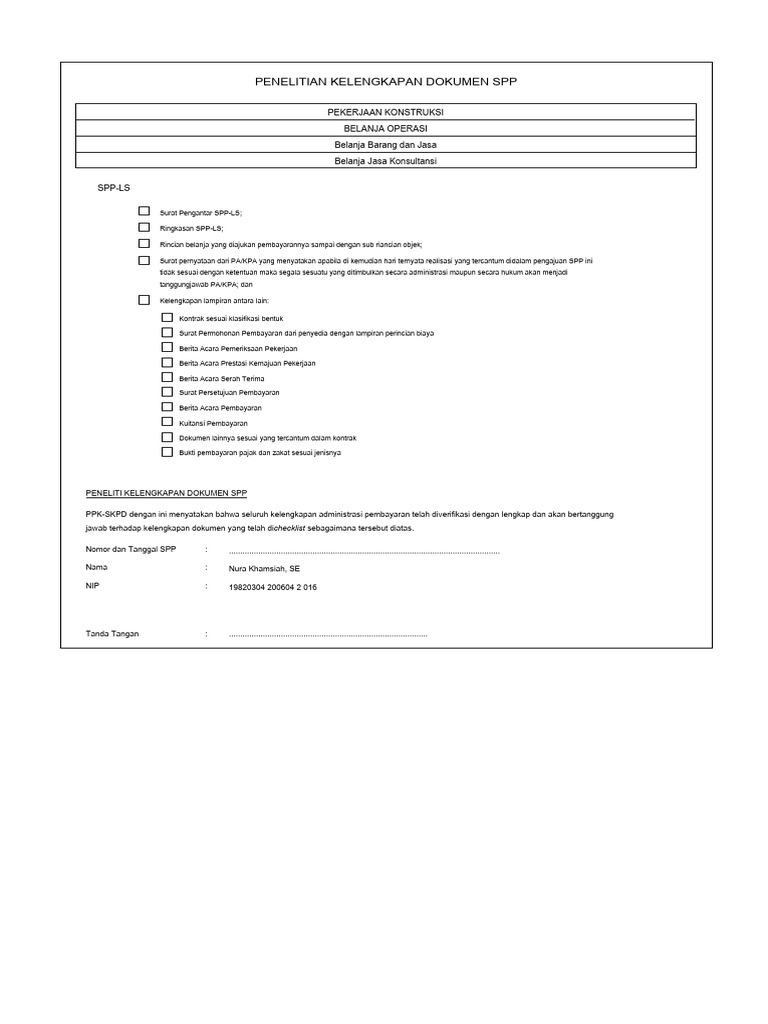Verifikasi Kelengkapan Dokumen SPP | PDF