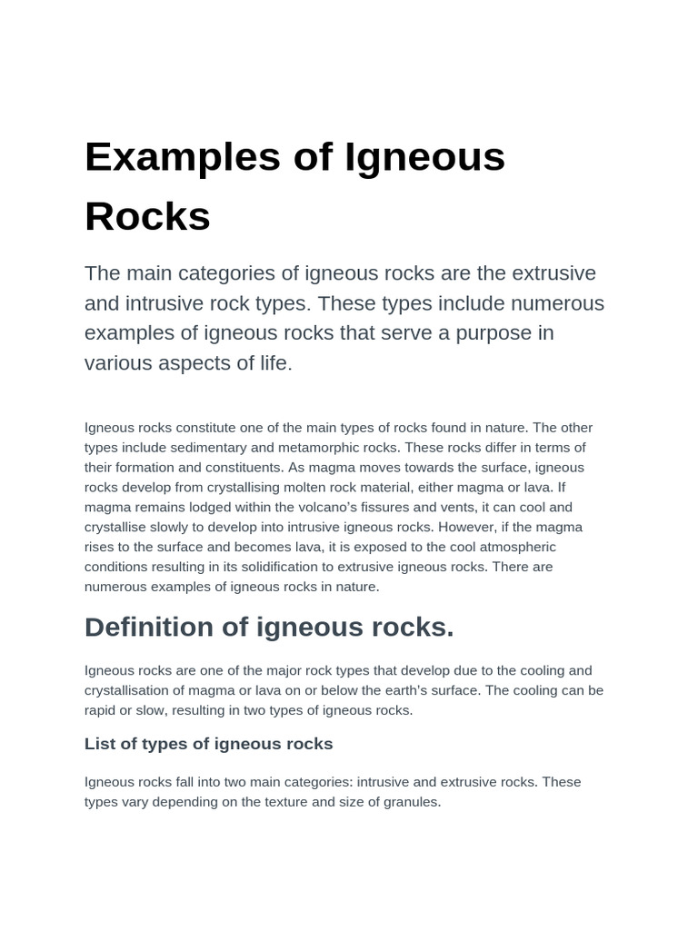 Examples of Igneous Rocks | PDF | Igneous Rock | Rock (Geology)