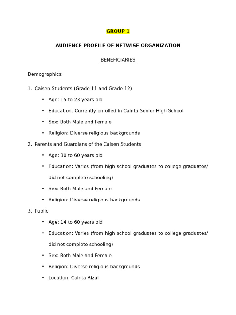 Audience Profile Emtech Advovacy Example | PDF