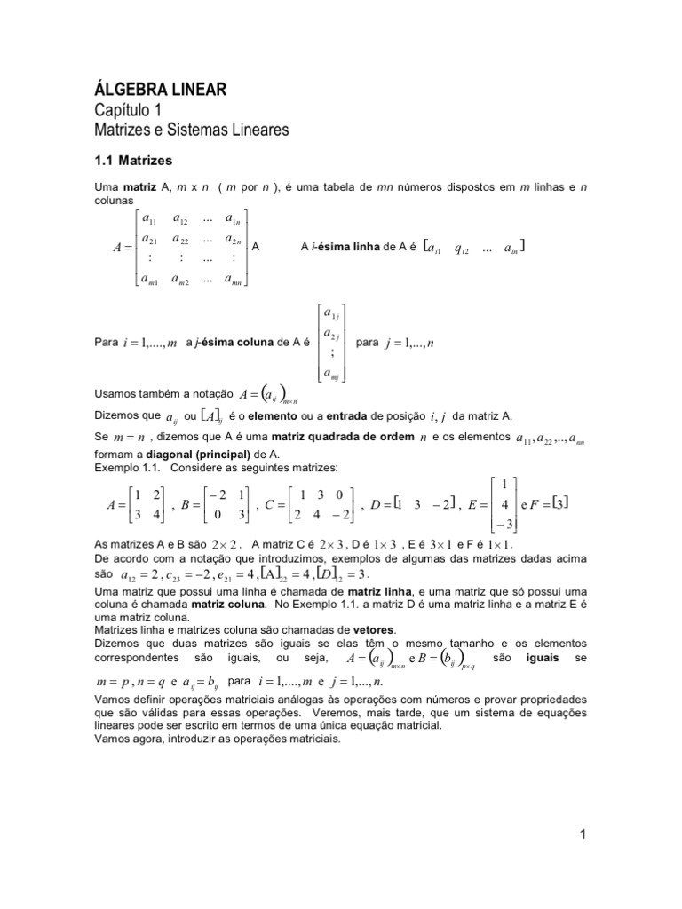 Apostila 1 de ÁLGEBRA LINEAR-1 | PDF | Sistema de equações lineares ...