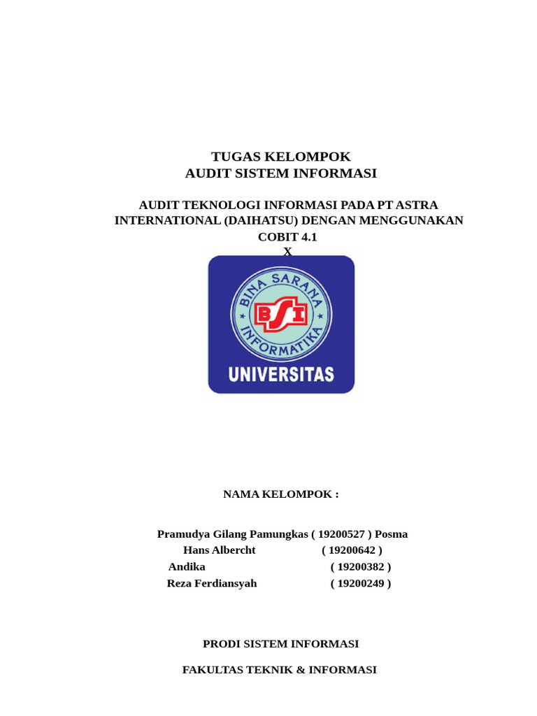 Audit TI COBIT 4.1 di PT Astra Daihatsu | PDF