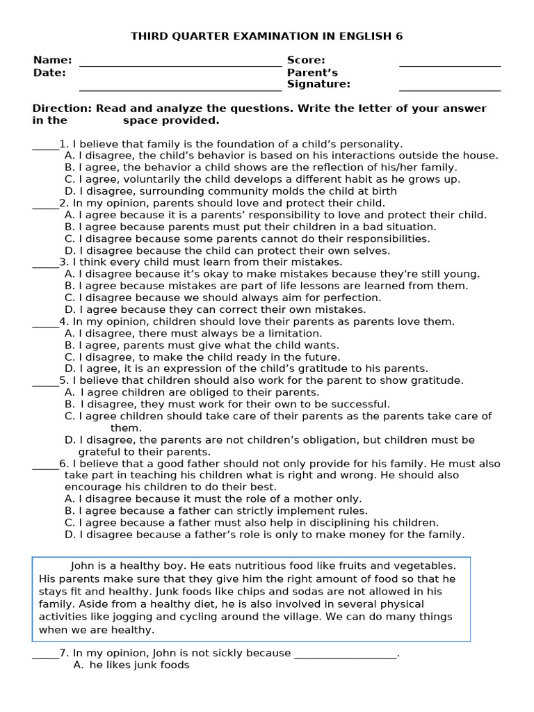 English 6 Third Quarter Exam Guide | PDF | Recycling | Waste Management