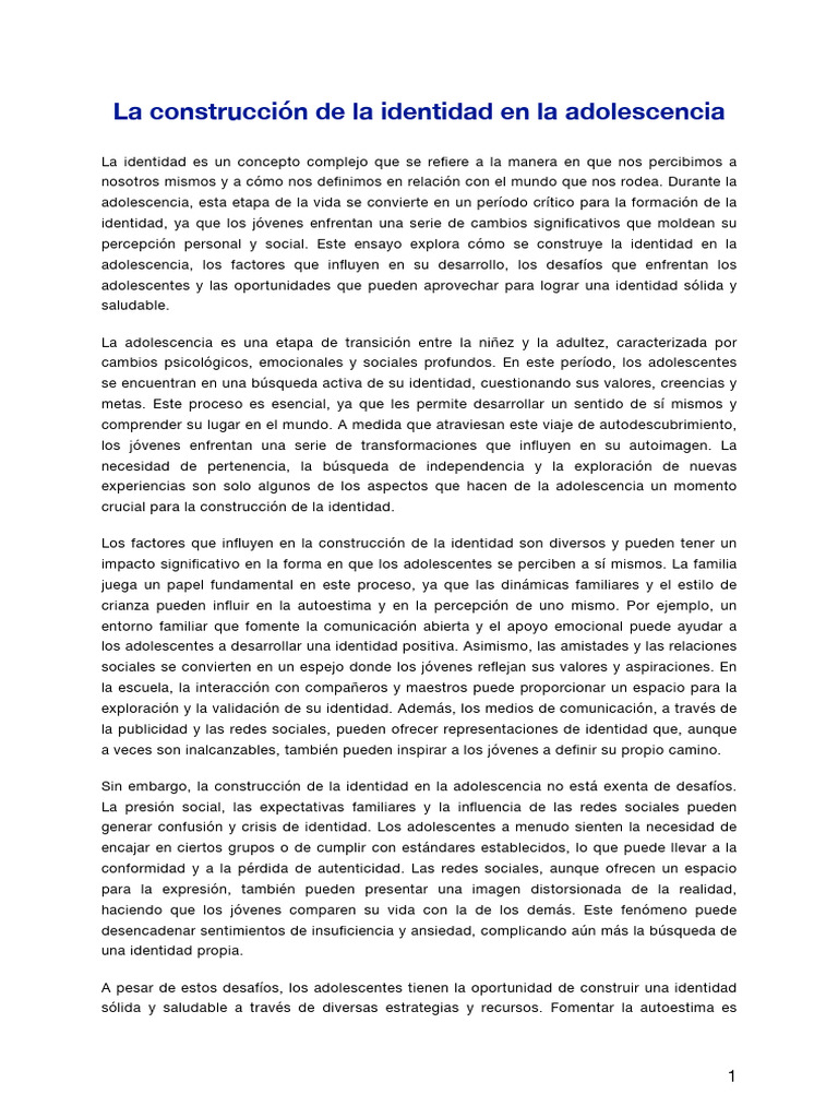Construcción de la identidad en adolescentes | PDF | Adolescencia | Adultos