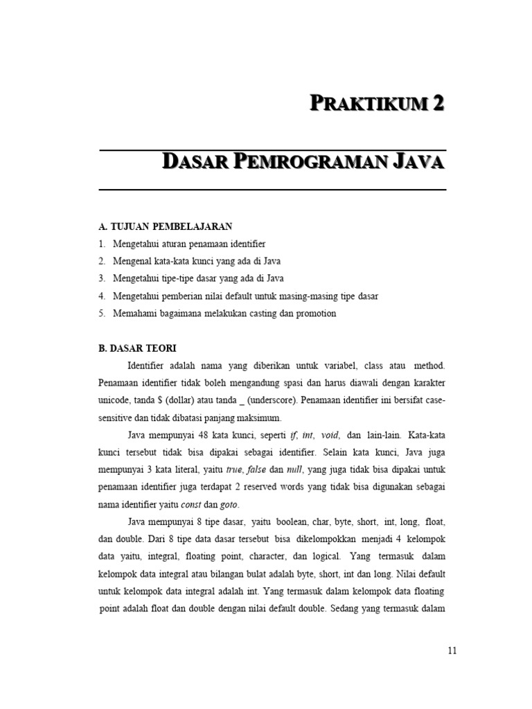 Panduan Dasar Tipe Data dan Operator Java | PDF