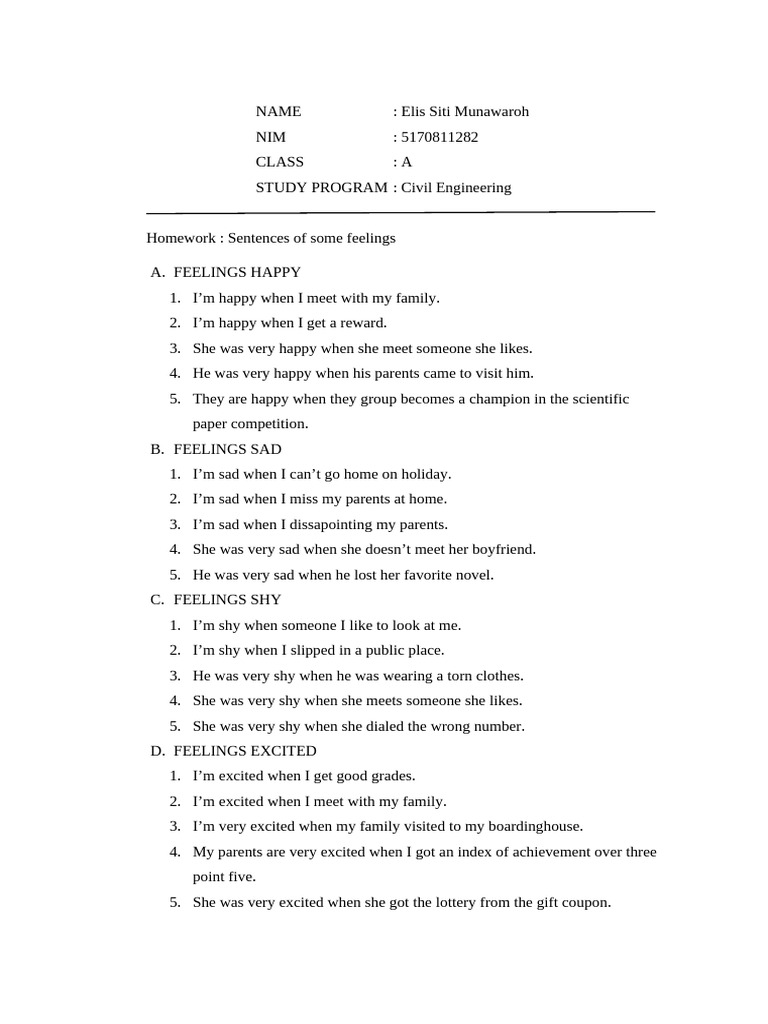 Feelings Sentences for Civil Engineering | PDF