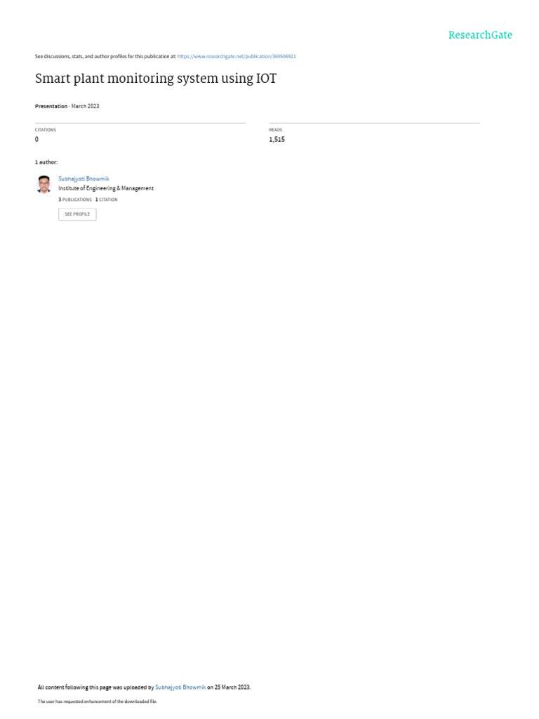 Smart Plant Monitoring System Using IOT: March 2023 | PDF | Arduino ...