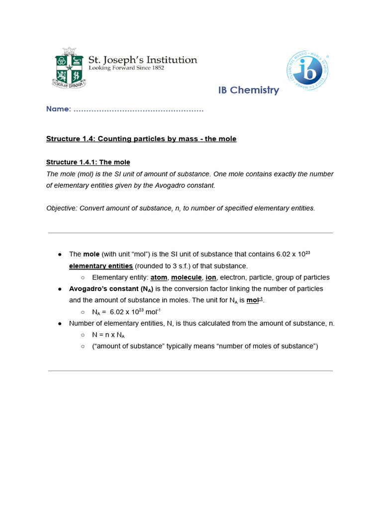 Structure 1.4 Notes | PDF | Mole (Unit) | Molecules