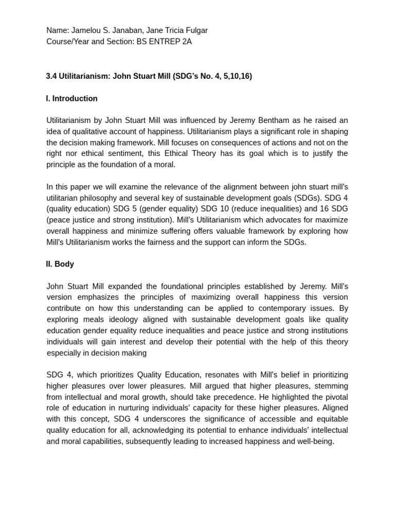 Aristotles Virtue Ethics Sdg Pdf Utilitarianism John Stuart Mill