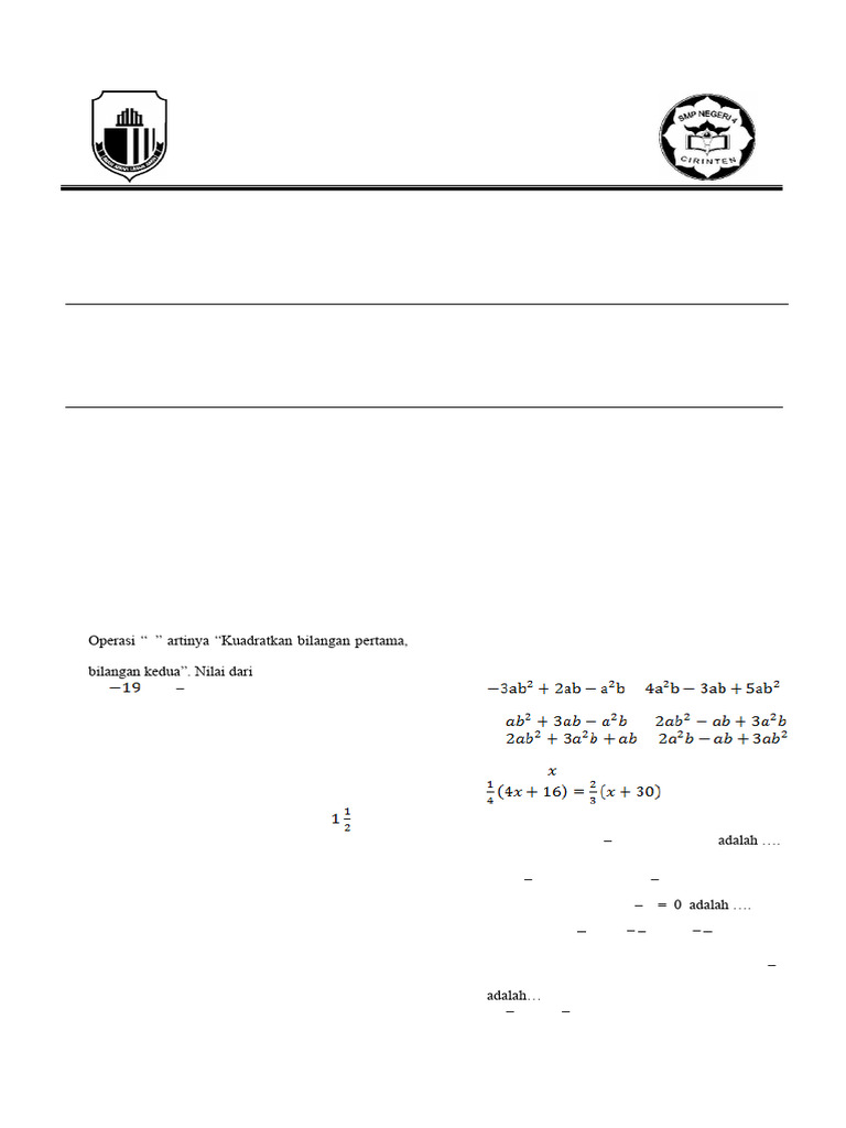 Soal Ujian Matematika Kelas IX 2022 | PDF