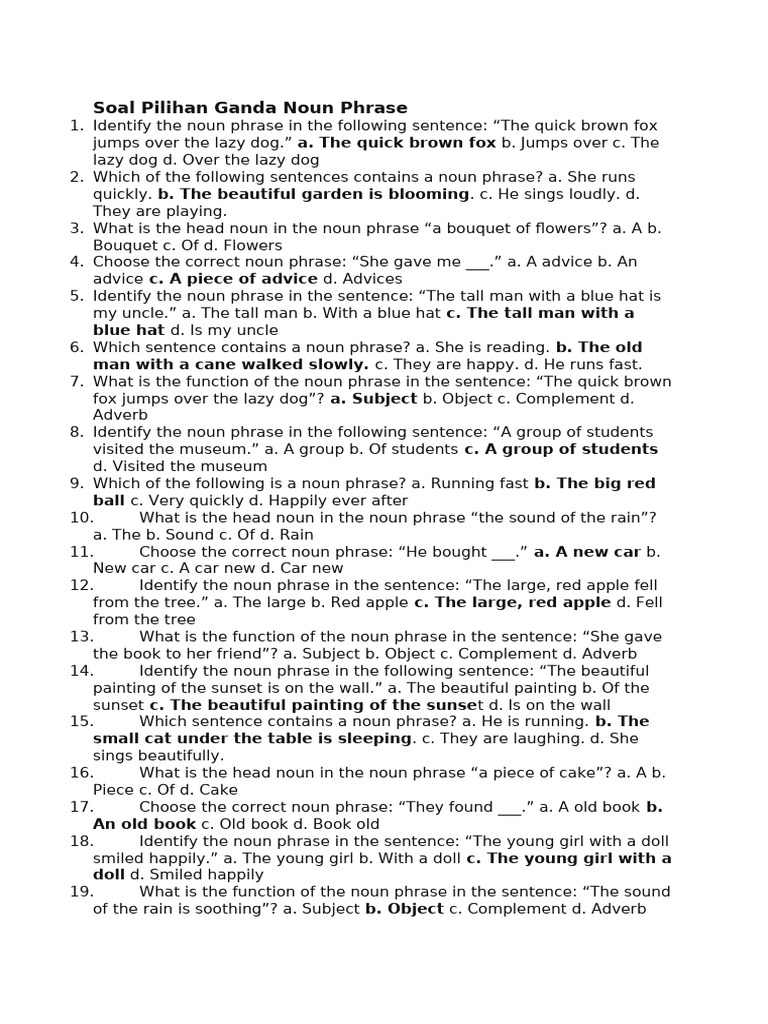 Noun Phrase Exercises for Grade 9 | PDF | Phrase | Subject (Grammar)