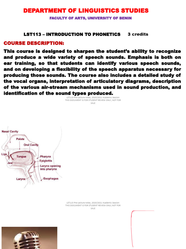 LST113 Pre-Lecture Notes-1 | PDF | Phonetics | Linguistics