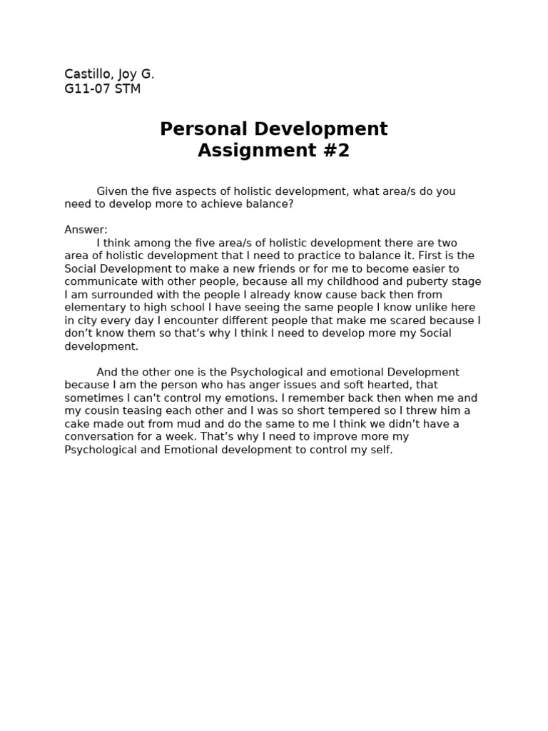 Personal Development Assignment #2 | PDF