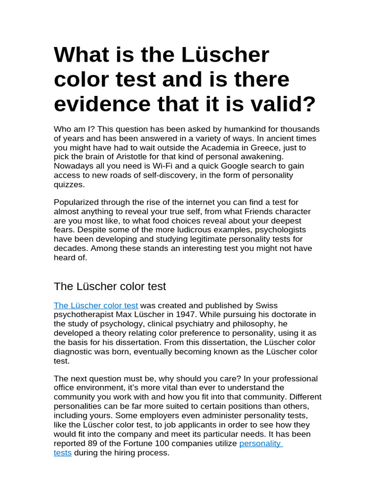 Understanding the Lüscher Color Test | PDF | Color | Psychology