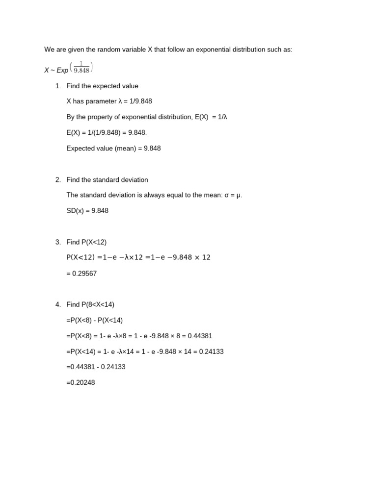 Exponential Distribution Calculations | PDF