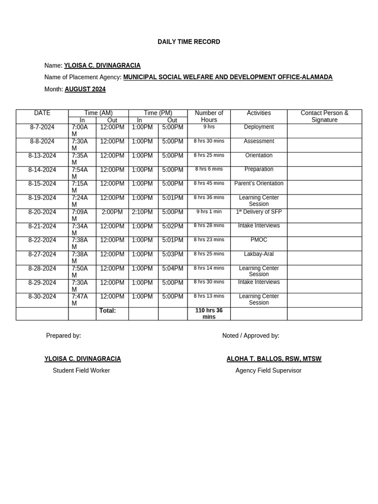 DAILY TIME RECORD | PDF | Social Security | Welfare