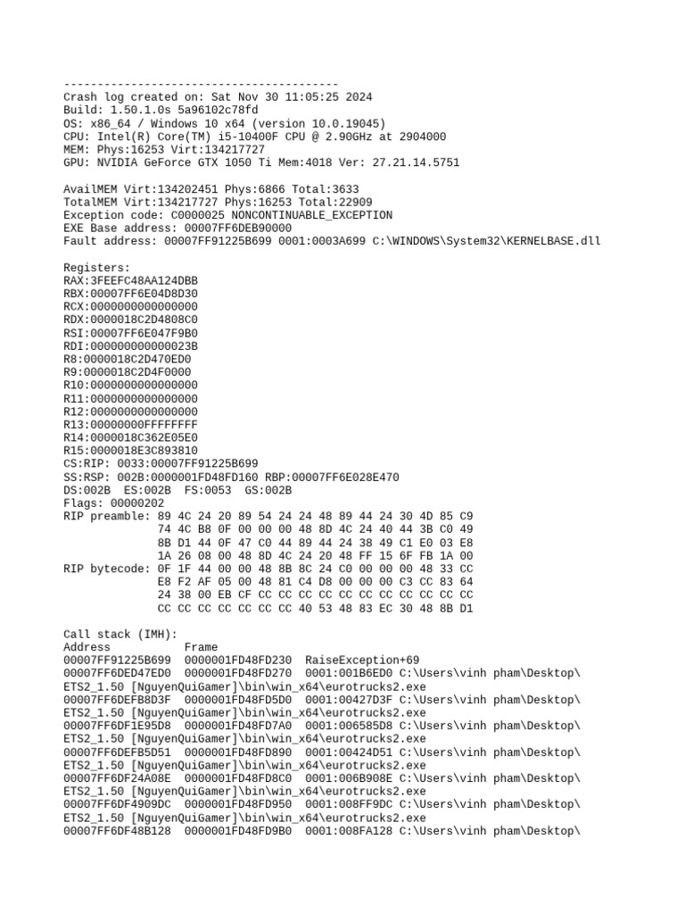 Game Crash | PDF | Computing | Operating System Technology