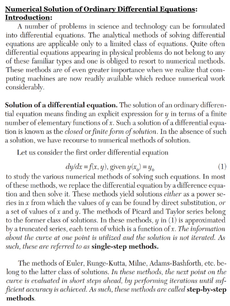 Numerical Solution Of Ode Pdf