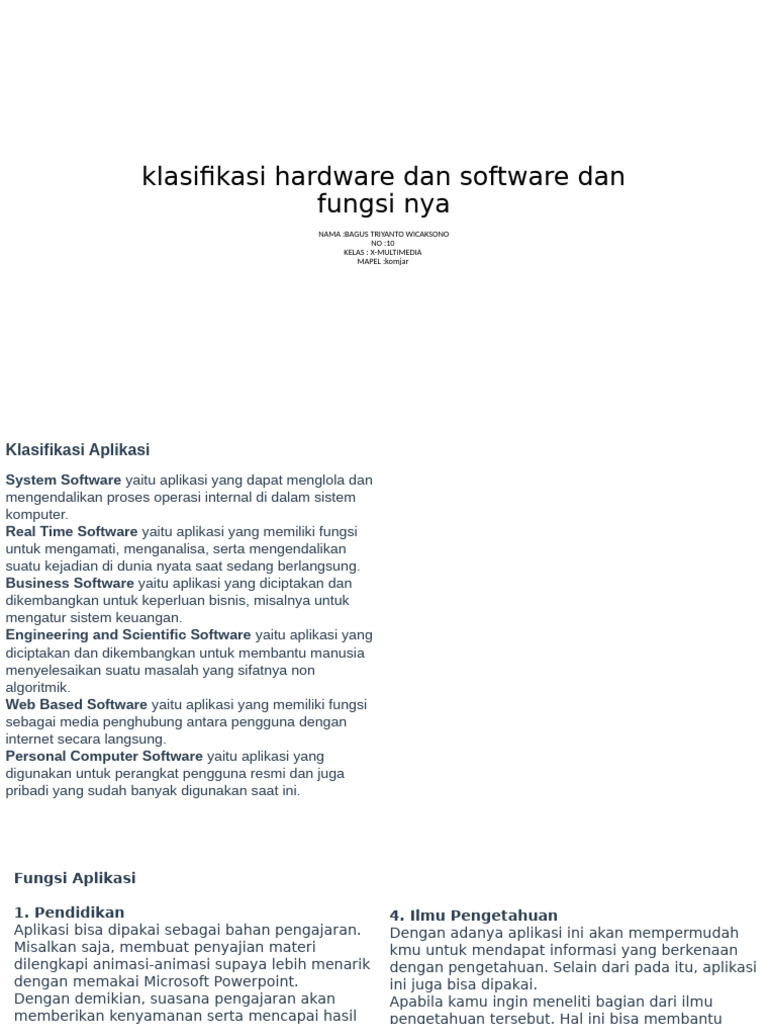Klasifikasi Hardware Dan Software Dan Fungsi Nya | PDF