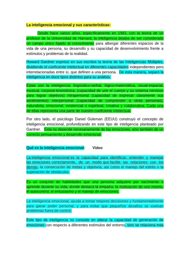 30-09 La Inteligencia Emocional y Sus Caracteristicas | PDF | Las ...