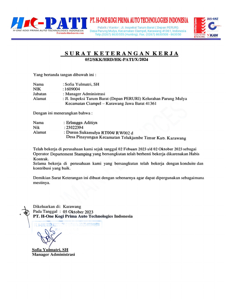 Paklaring Erlanggaa | PDF