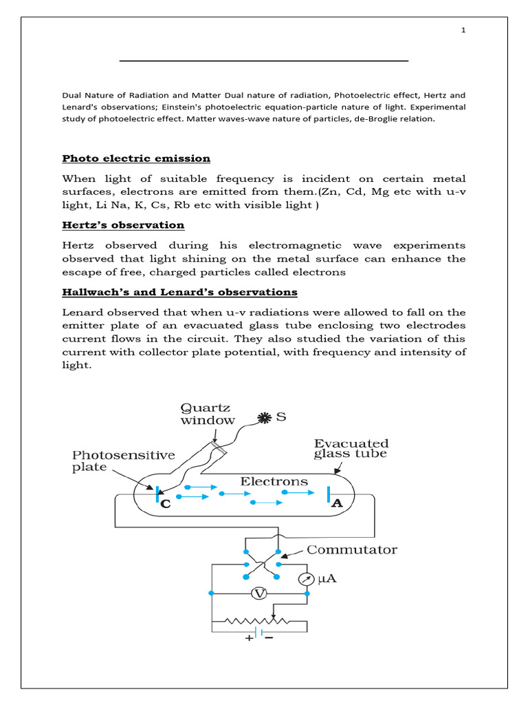 Dual Nature of Radiation and Matter | PDF | Photoelectric Effect ...