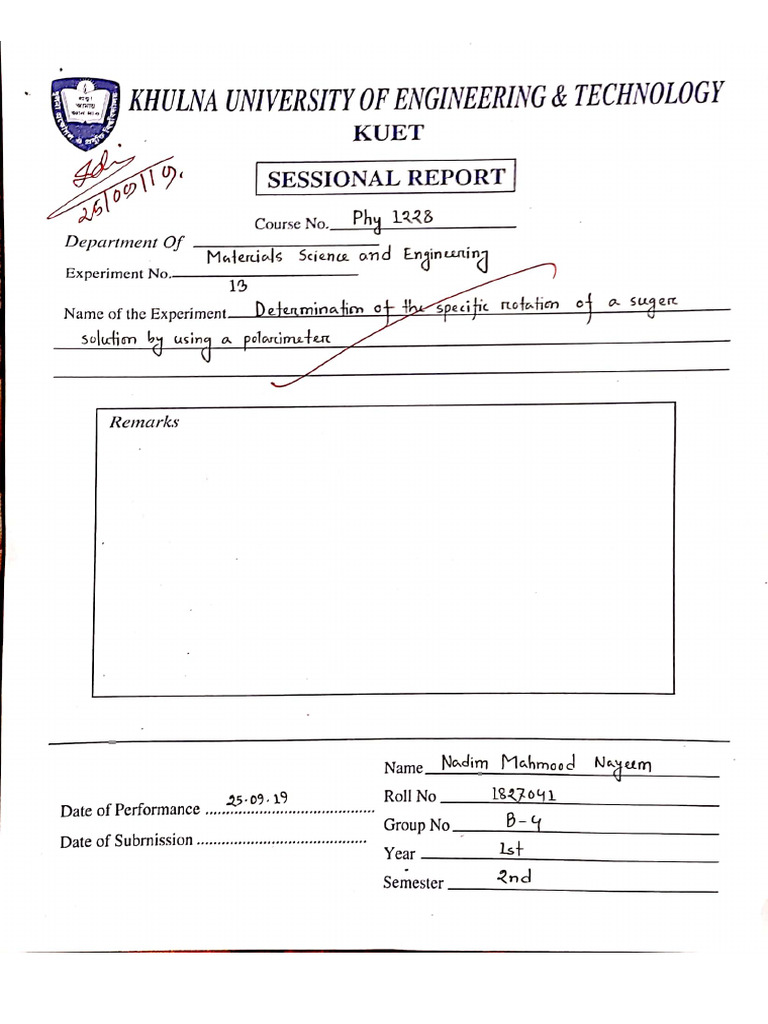 Exp 13 - Specific Rotation of Sugar Solution | PDF