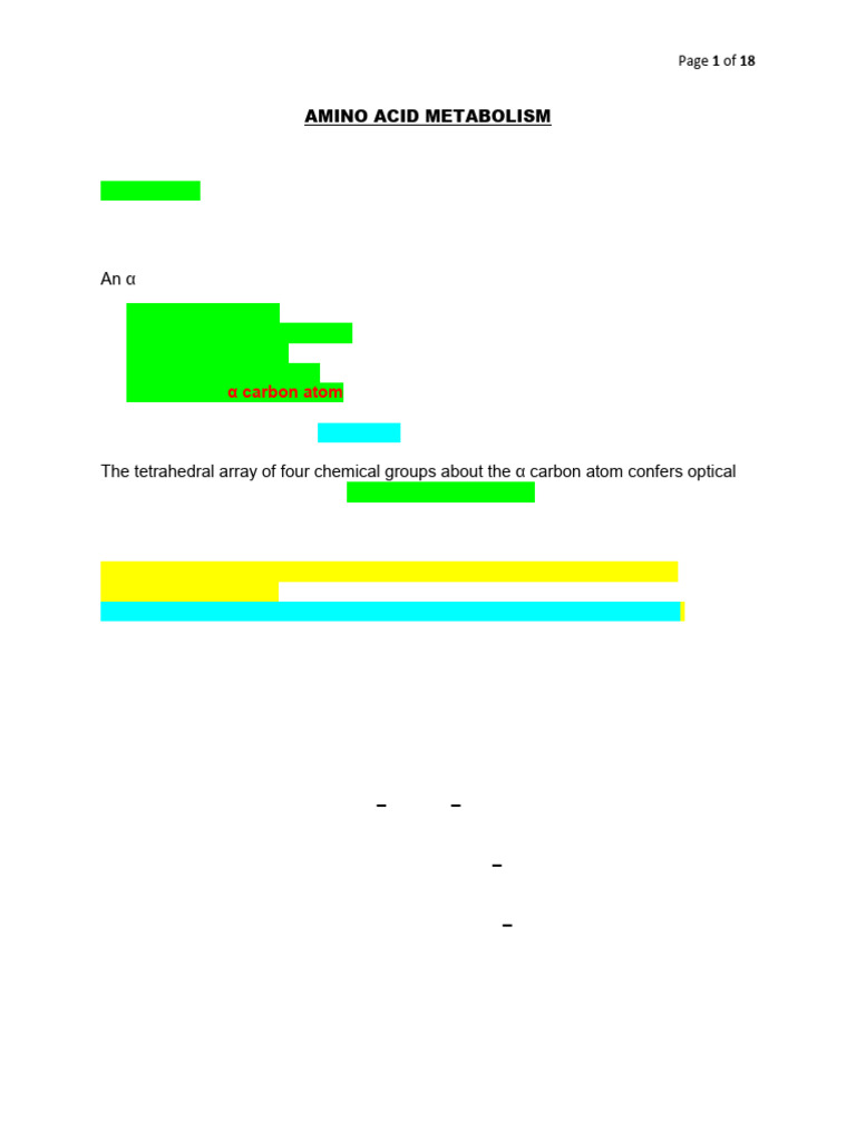 Amino Acid Metabolism Overview | PDF | Biosynthesis | Amino Acid