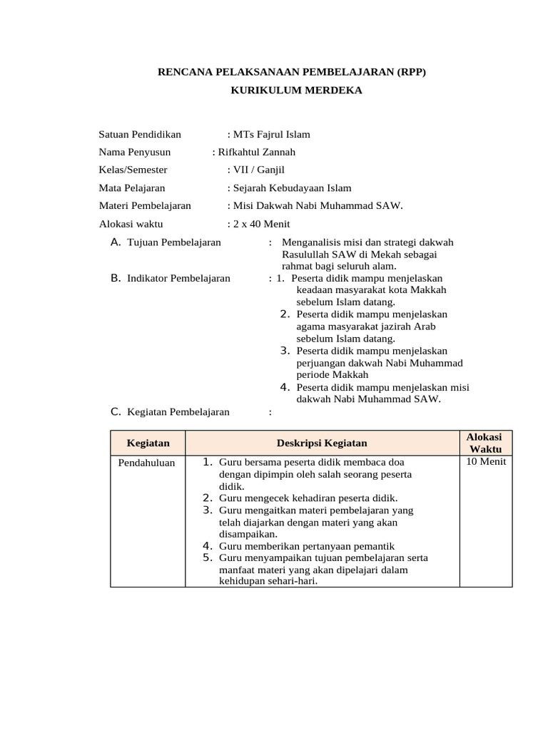 RPP Sejarah Dakwah Nabi Muhammad SAW | PDF