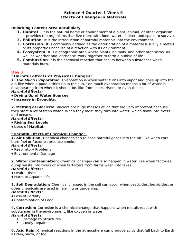 Effects of Material Changes in Ecosystems | PDF | Bleach | Water