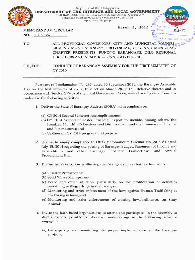 MC Barangay Assembly | PDF