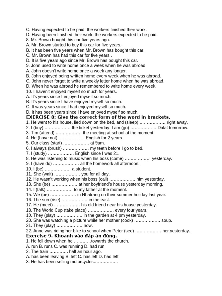Exercise 8 give the correct form of the word in brackets pdf