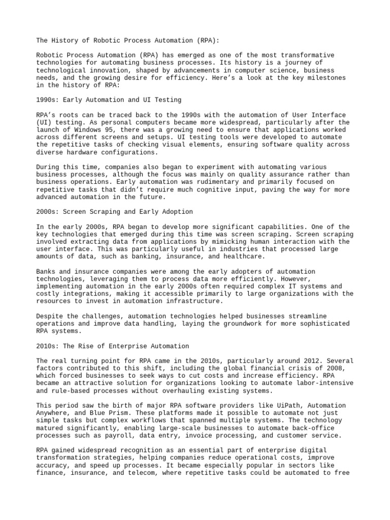 History of Rpa | PDF | Automation | User Interface