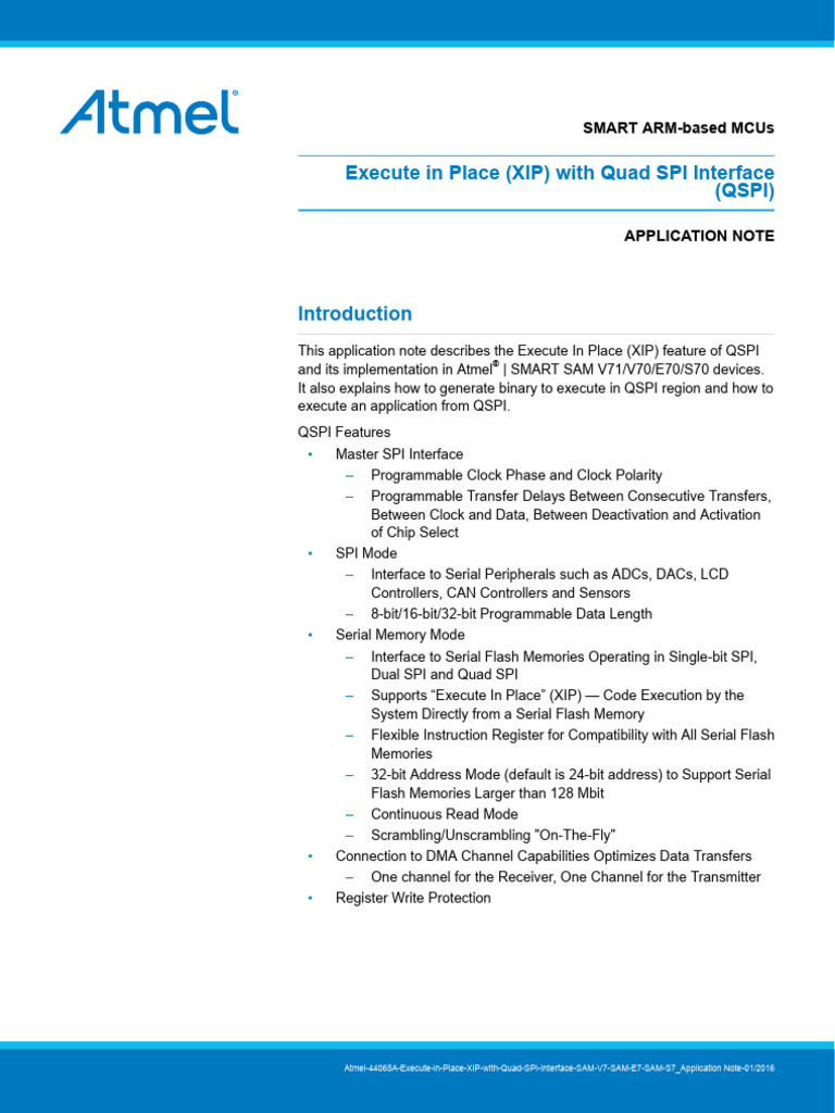 Atmel 44065 execute in place xip with quad spi interface sam v7 sam e7