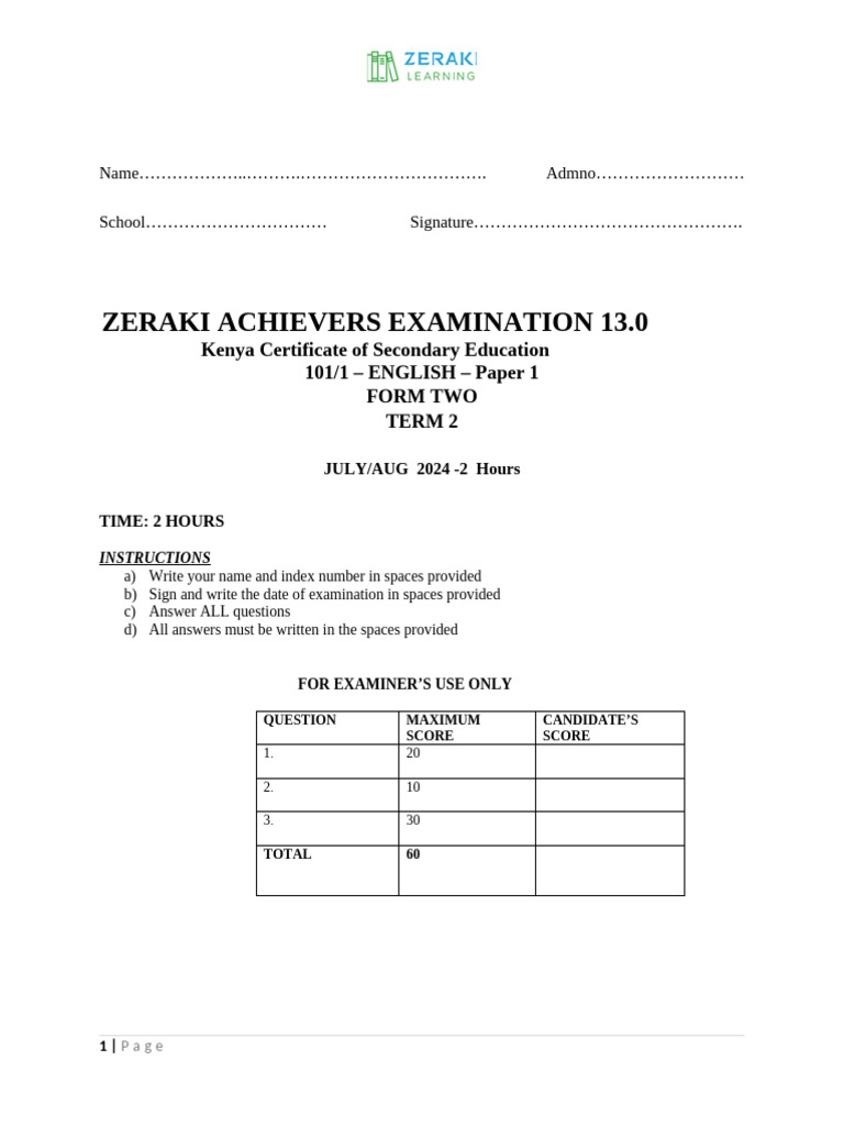 English - Question Paper | PDF